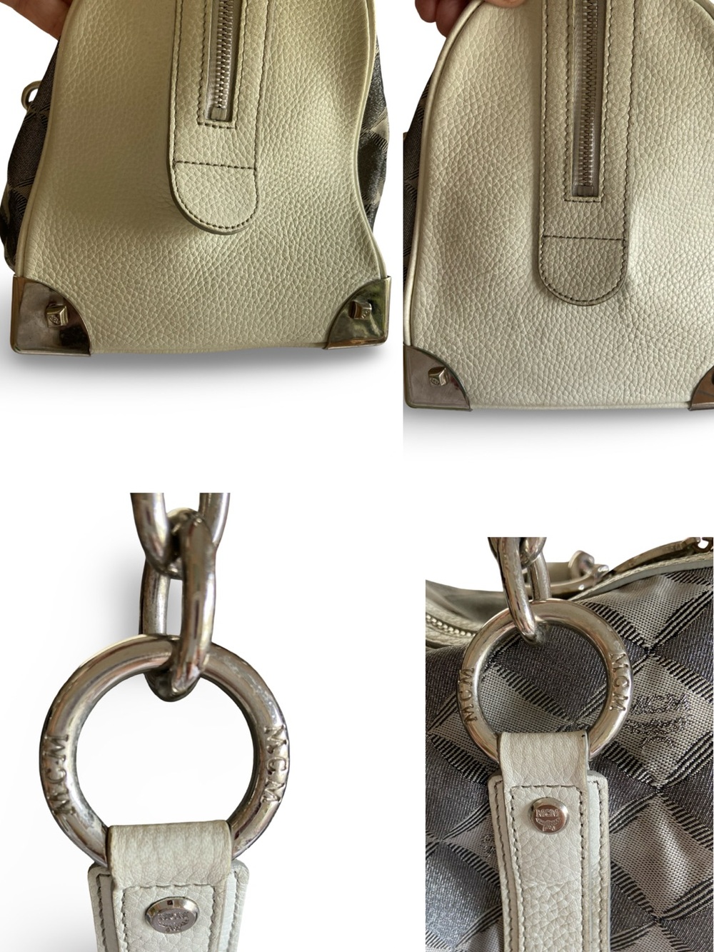 Authentic MCM Brown and Cream Monogram Satchel with Yellow Zip Pulls - Picture 11 of 15
